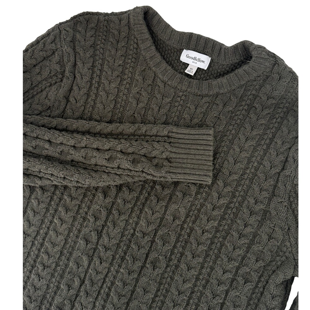 Goodfellow & Co Men Olive Green Cable Knit Sweater Crew‎ Neck Pullover XL
